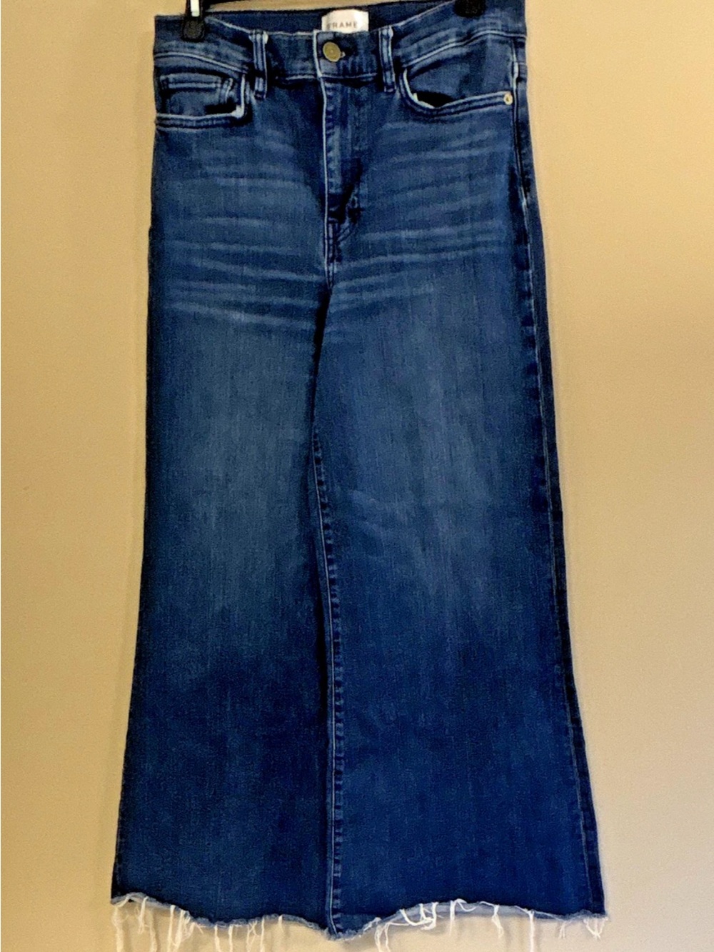 Frame Le Palazzo Crop Jeans Size 30 Calvin Blue High Rise Wide Leg Raw Hem